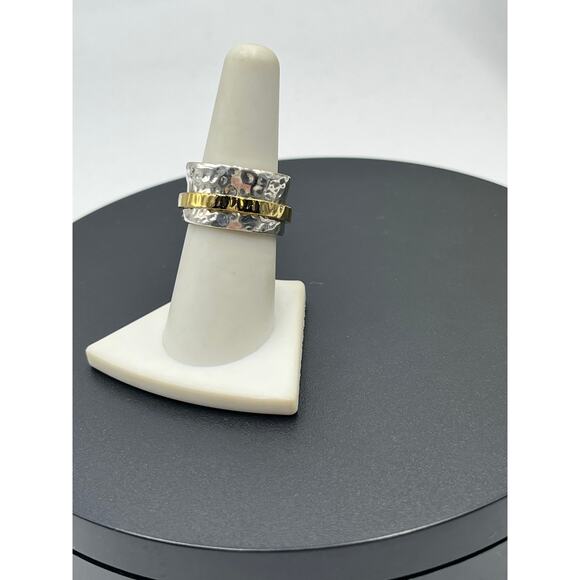 Silpada Sterling Silver and 14k Gold Plated Spinner Ring R1476 model Sz 7.25 - Picture 5 of 9